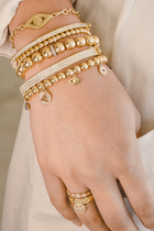 Pave Wheel Bead on Gold Beaded Bracelet, 14k Yellow Gold & Diamonds